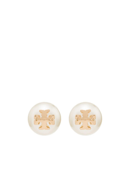  Tory Burch Logo-plaque Pearl Stud Earrings - Gold 