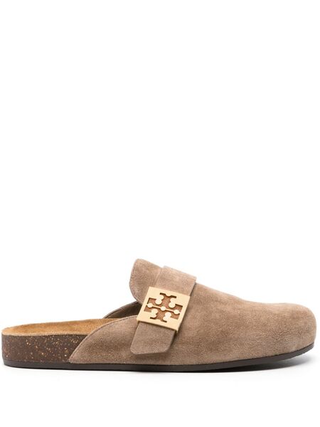  Tory Burch Logo-plaque Suede Mules - Brown 