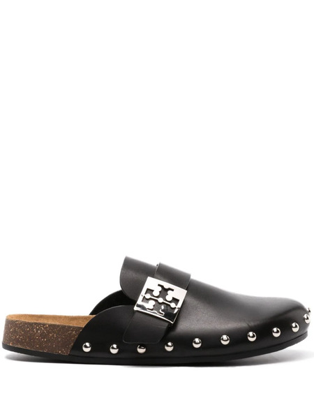  Tory Burch Mellow Studded Leather Slippers - Black 