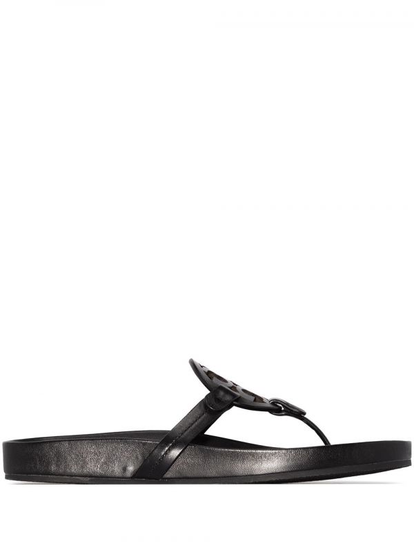  Tory Burch Miller Monogram Flat Sandals - Black 