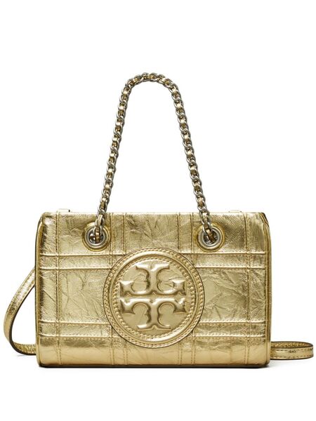  Tory Burch Mini Fleming Soft Metalling Chain Quilted Tote Bag - Gold 