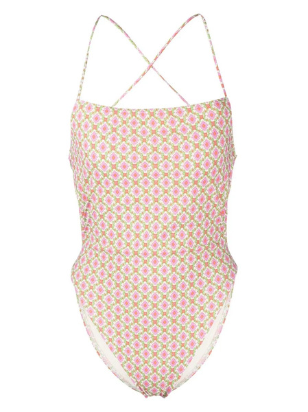  Tory Burch Patterned Cross-strap Swimsuit - Neutrals 