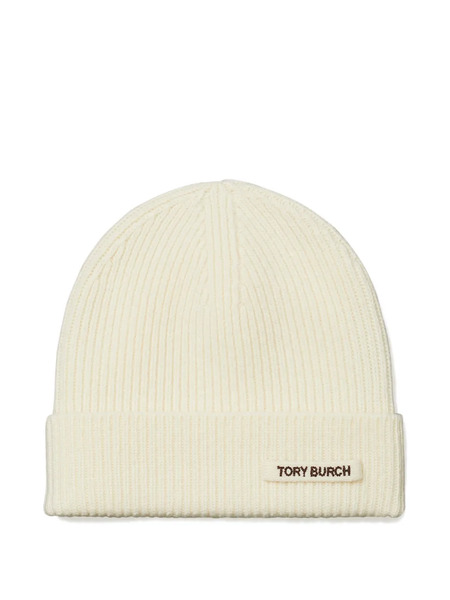  Tory Burch Ribbed-knit Beanie Hat - White 