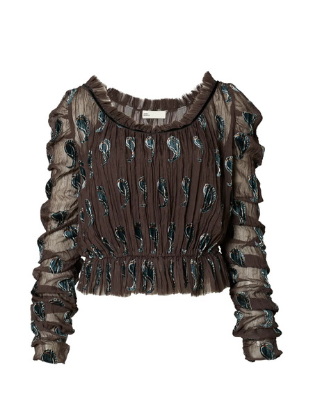  Tory Burch Ruched Velvet Top - Brown 