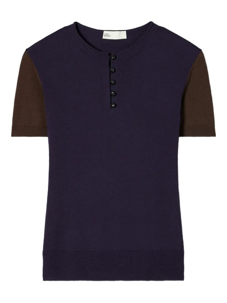  Tory Burch Short-sleeve Buttoned Wool T-shirt - Blue 