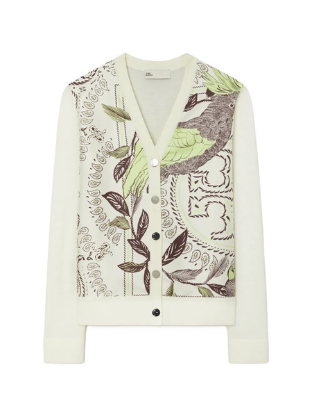  Tory Burch Silk Front Cardigan - Neutrals 