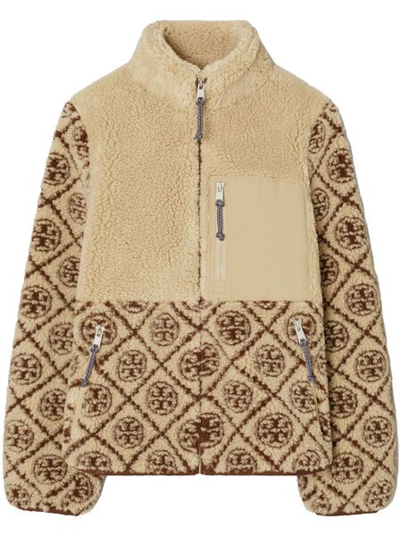  Tory Burch T Monogram Fleece Jacket - Neutrals 