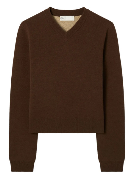  Tory Burch V-neck Wool-cashmere Blend Sweater - Brown 