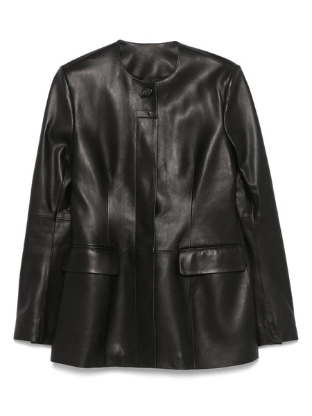  Toteme Collarless Leather Jacket - Black 