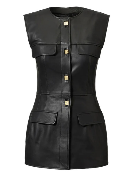  Tove Gia Buttoned Leather Blouse - Black 