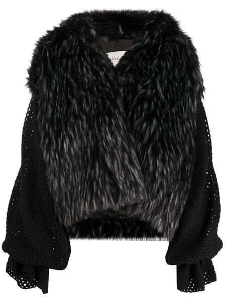  Tu Lizé Oversized Faux Fur Jacket - Black 