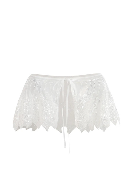  Tulleen Sequin Tie Front Stole - White 