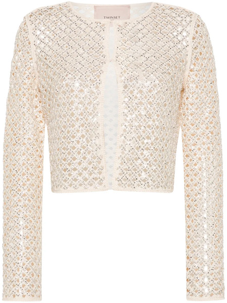  Twinset Beaded Mesh Cardigan - Neutrals 