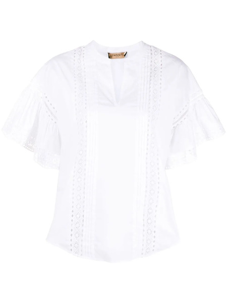  Twinset Broderie Anglais Flutter-sleeve Blouse - White 