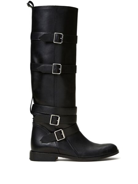  Twinset Buckle-strap Leather Boots - Black 