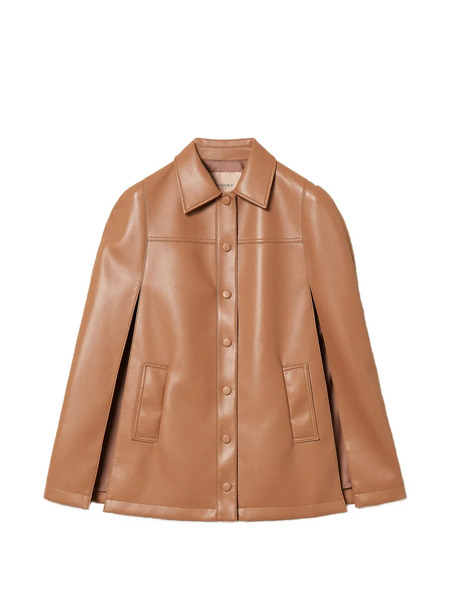  Twinset Button Faux-leather Cape Jacket - Brown 