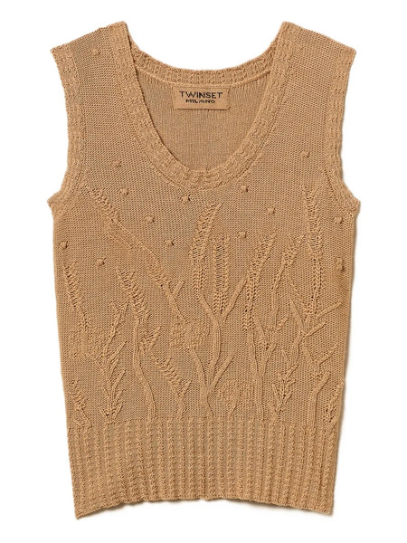  Twinset Cable-knit Floral-pattern Vest - Brown 