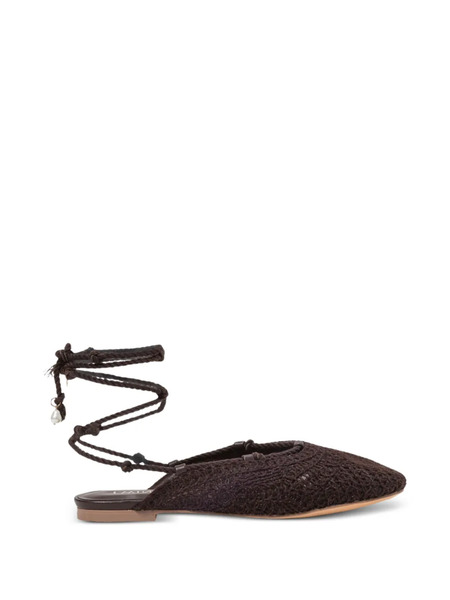  Twinset Crochet-deisgn Lace-up Flat Mules - Brown 