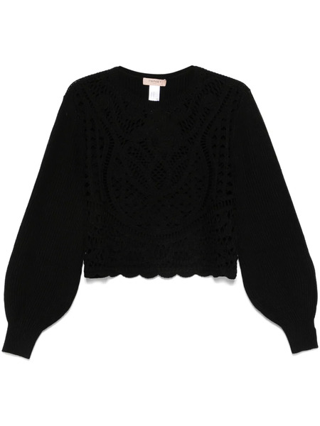 Twinset Crochet-panel Sweater - Black 