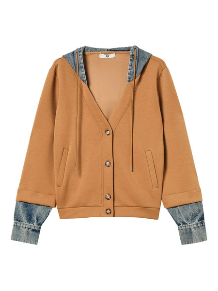  Twinset Denim-insert Hooded Sweatshirt - Brown 