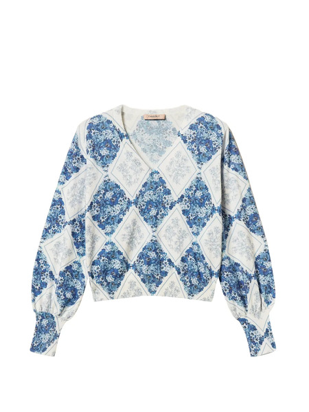  Twinset Diamond-pattern Floral Top - Blue 