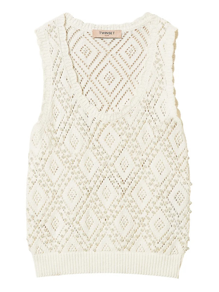  Twinset Diamond-pattern Knitted Top - White 