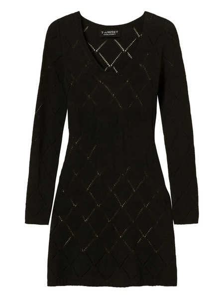  Twinset Diamond-pattern Long-sleeve Mini Dress - Black 