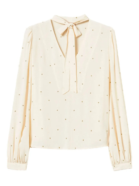  Twinset Embellished Tie-neck Blouse - Neutrals 