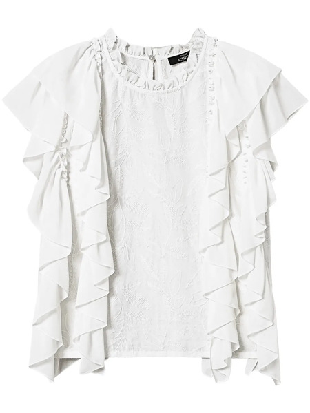  Twinset Embroidered Ruffled Blouse - Neutrals 