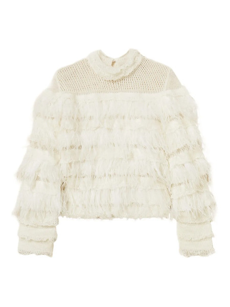  Twinset Feather-embellished Ruffled Jumper - White 