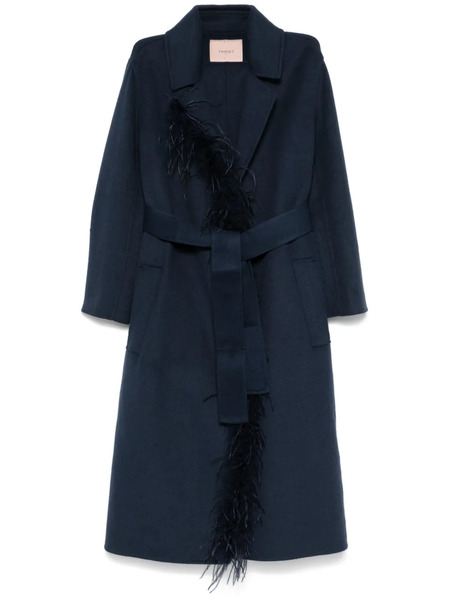  Twinset Feather-trim Belted Coat - Blue 