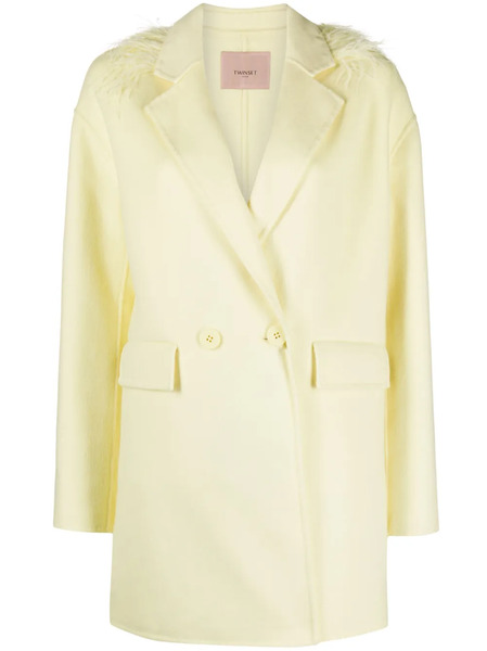  Twinset Feather-trim Wool-blend Double-breasted Coat - Yellow 