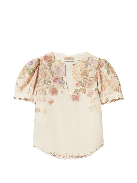  Twinset Floral Puff-sleeve Blouse - Neutrals 