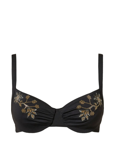  Twinset Floral-studded Underwired Bikini Top - Black 
