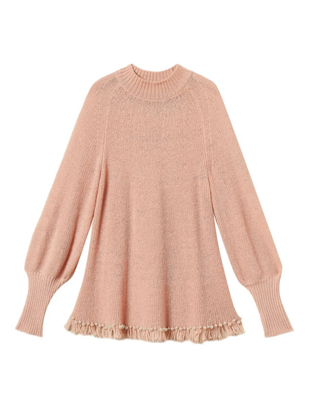 Twinset Fringes Pearls Turtleneck Sweater - Pink 