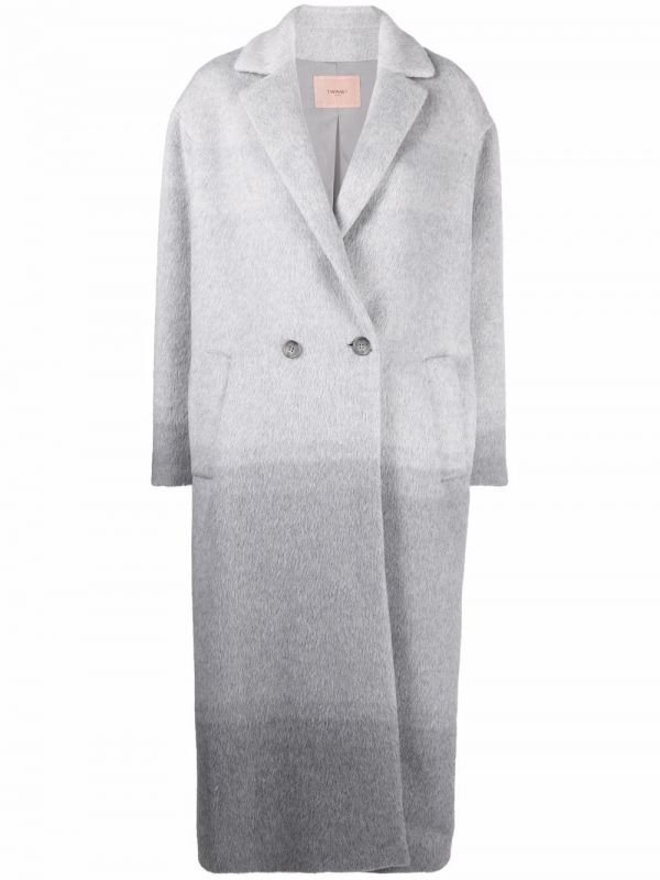  Twinset Gradient-effect Notched-lapels Double-breasted Coat - Grey 