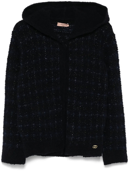  Twinset Jacquard Knit Checked Jacket - Blue 