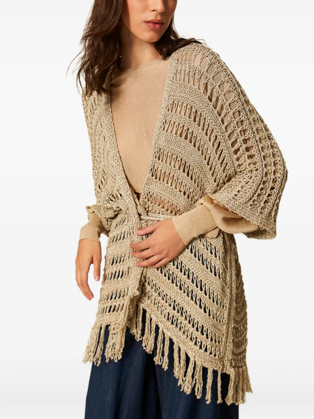  Twinset Knitted Fringed Poncho - Neutrals 