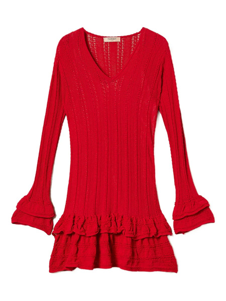  Twinset Knitted Ruffled Mini Dress - Red 