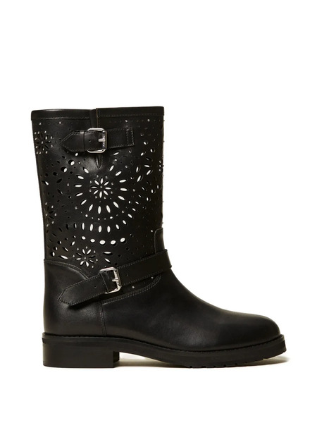  Twinset Leather Biker Boots - Black 