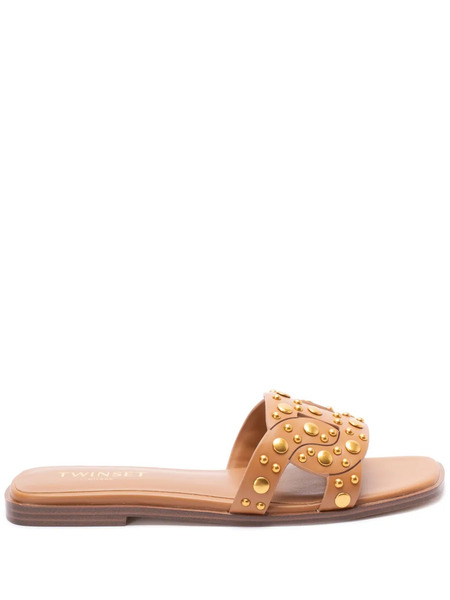  Twinset Leather Slides - Brown 