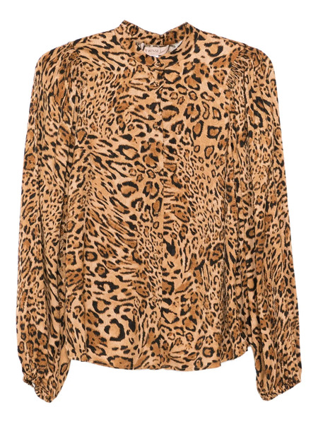  Twinset Leopard-print Mock-neck Shirt - Brown 
