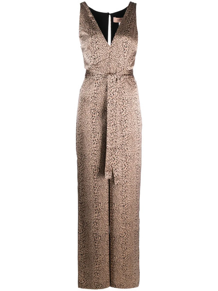  Twinset Leopard-print Satin-finish Jumpsuit - Neutrals 