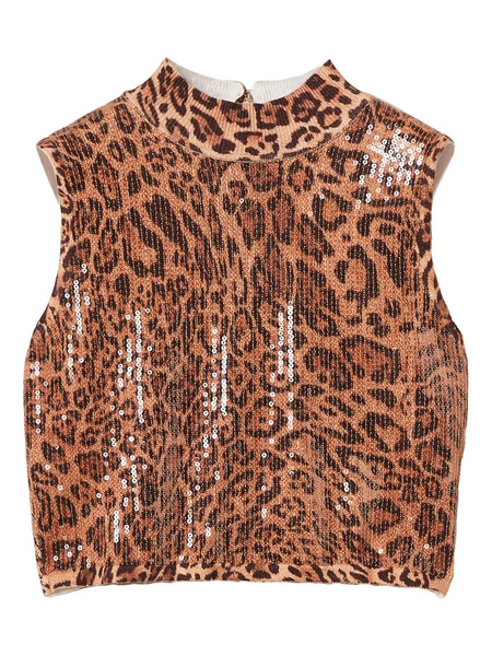  Twinset Leopard-print Sequin-embellished Top - Brown 