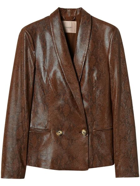  Twinset Lizard-skin Effect Faux Leather Blazer - Brown 