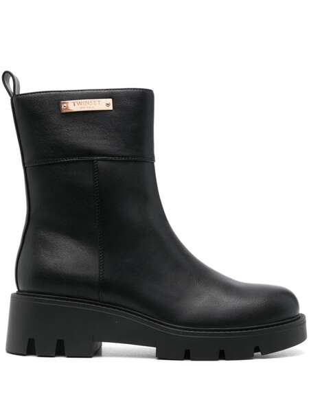  Twinset Logo-plaque Boots - Black 