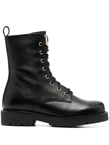  Twinset Logo-plaque Leather Ankle Boots - Black 