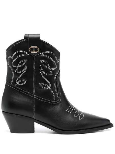  Twinset 50mm Leather Texas Boots - Black 