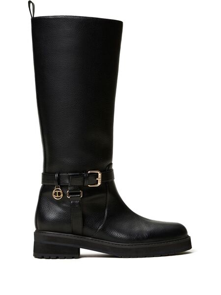  Twinset 40mm Oval T Leather Boots - Black 