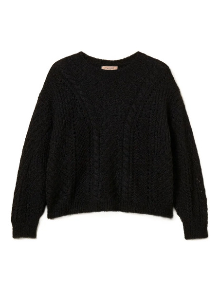  Twinset Openwork Wool-blend Sweater - Black 